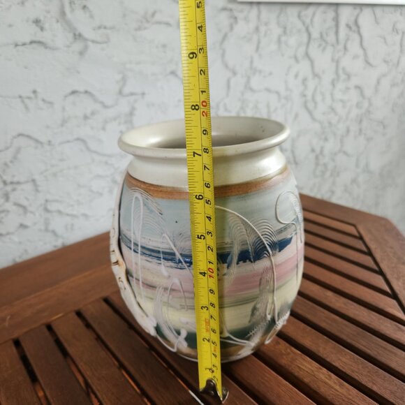 Handmade Ceramic Utensil Jar in Pastels by Sandy Dumba, 7" tall, 5" across - Picture 8 of 12